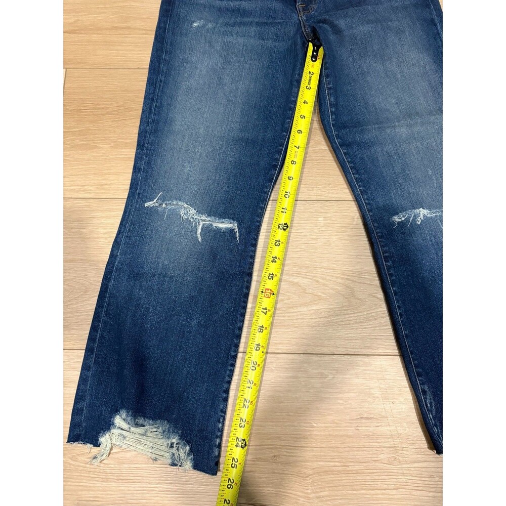 J Brand Women's 32 Mid Rise Cropped Bootcut Jeans Frayed Hem Distressed Knee Den - Picture 3 of 10